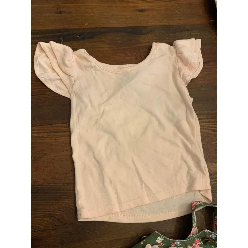 Little lass floral overalls set, size girls 4T pink green (bin D)